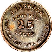 25 Cents - Civil War Token - JJ Benson (1st MTD Rifle Company of New York) - Obverse