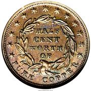½ Cent - Hard Times Token - Pure Copper - Reverse