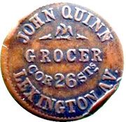 Civil War Merchant Token - John Quinn (New York, NY) - Obverse
