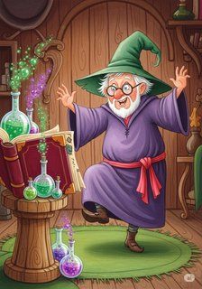 Wally the Wobbly Wizard fantasy story for 3-6 years children in English featuring humorous themes