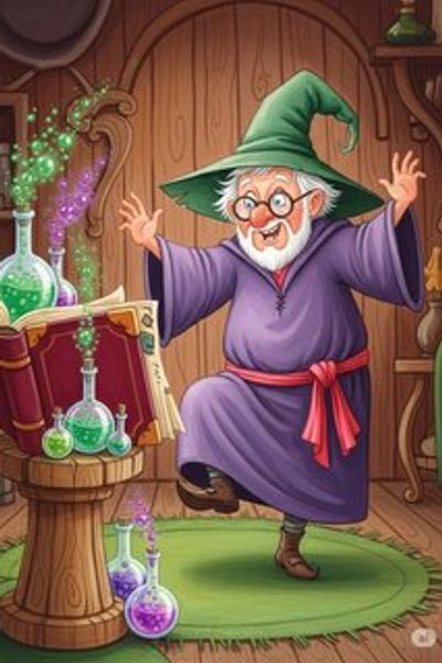Wally the Wobbly Wizard fantasy story for 3-6 years children in English featuring humorous themes