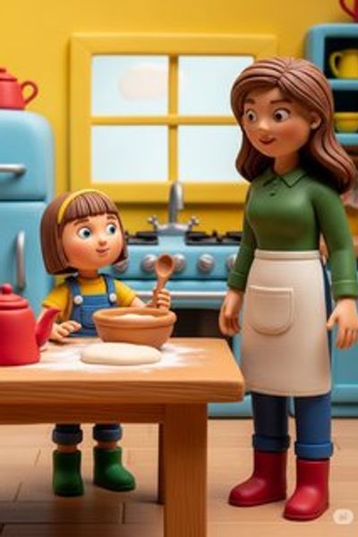 Samantha's Clay Kitchen Adventure daily life story for 3-6 years children in English featuring warm themes