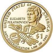 1 Dollar "Native American Dollar" (Elizabeth Peratrovich and the Anti-Discrimination Law of 1945) - Reverse