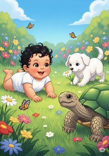 Tummy Time in the Garden daily life story for 3-6 years children in English featuring warm themes