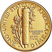 1 Dime (Mercury Dime Gold Commemorative) - Reverse