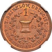 Civil War Merchant Token - T. Brimelow Druggist (New York City, New York) - Obverse