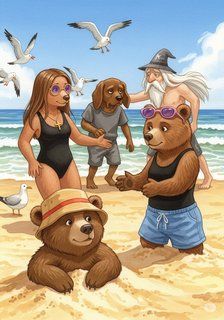 The Bearly There's Bonkers Beach Day comedy story for 7-12 years children in English featuring humorous themes