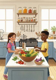 The Colorful Kitchen Adventure daily life story for 7-12 years children in English featuring warm themes