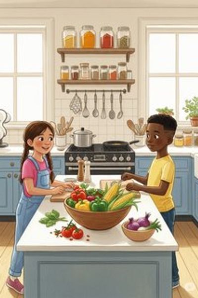 The Colorful Kitchen Adventure daily life story for 7-12 years children in English featuring warm themes