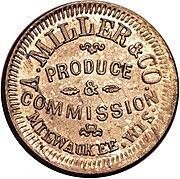 Civil War Merchant Token - A. Miller and Co Produce Commission (Milwaukee, Wisconsin) - Obverse