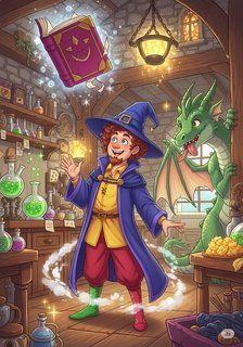 Wally the Wacky Wizard fantasy story for 3-6 years children in English featuring humorous themes