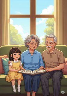 A Day with Grandma and Grandpa daily life story for 7-12 years children in English featuring warm themes