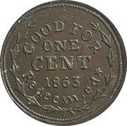 Civil War Merchant Token - Frank L. Gay Bookseller (Providence, Rhode Island) - Reverse