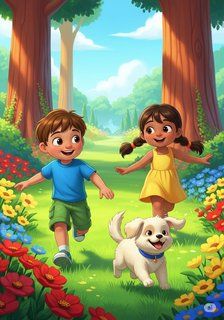 Sunny Day Adventures daily life story for 3-6 years children in English featuring joyful themes