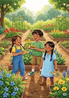 Lila's Colorful Garden Adventure daily life story for 7-12 years children in English featuring warm themes