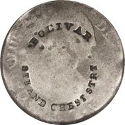 Hard Times Token - Bolivar 8th and Chest Strt Counterstamp on Mexico 2 Reales (Philadelphia, PA) - Obverse