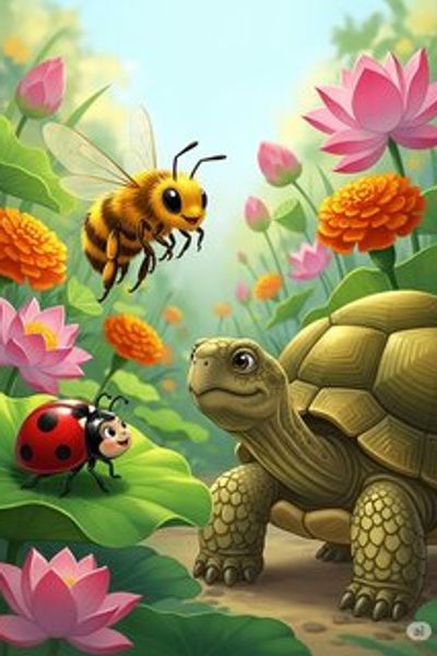 Buzzy Bee's Garden Adventure adventure story for 3-6 years children in English featuring warm themes