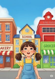Jobs in Our Neighborhood: A Journey Through Work! educational story for 7-12 years children in English featuring warm themes