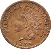 Civil War Merchant Token - Frederick Rollwagon, Jr (New York, New York) - Obverse