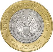 10 Dollars (Library of Congress; Bimetallic) - Reverse