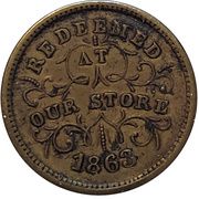 Civil War Merchant Token - Robinson and Ballou Grocers (Troy, New York) - Reverse