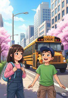 A New Adventure on the School Bus! daily life story for 7-12 years children in English featuring warm themes