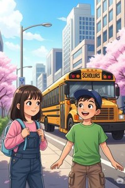 A New Adventure on the School Bus! daily life story for 7-12 years children in English featuring warm themes