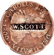 Hard Times Token - 1839 W. Scott (Pittsburgh, PA; Counterstamped on a Mexico 1800 2 Reales) - Obverse