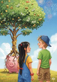 The Money Magic of Anya and Leo educational story for 7-12 years children in English featuring warm themes