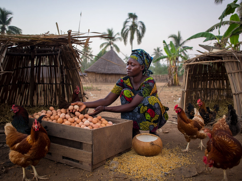 A poultry famer arranging her eggs in a box 