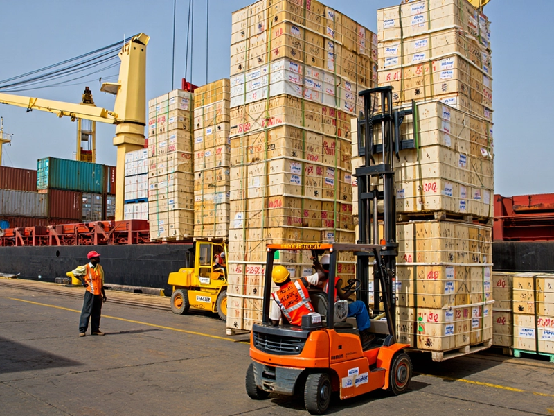 At the harbor, where tons of crates are imported