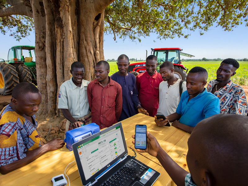 farmers learning how to use technology to enhance their farming and yield