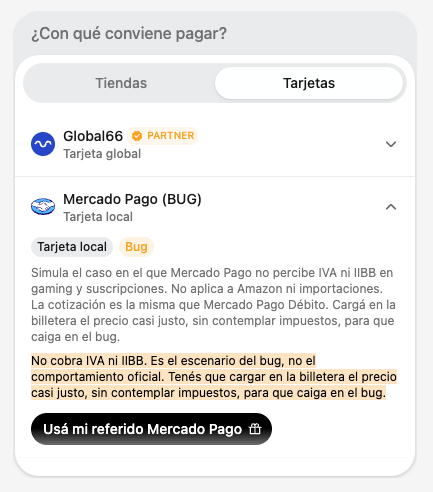 Para beneficiarte del bug, cargá en la billetera el precio casi justo, sin contemplar impuestos, para que caiga en el bug.