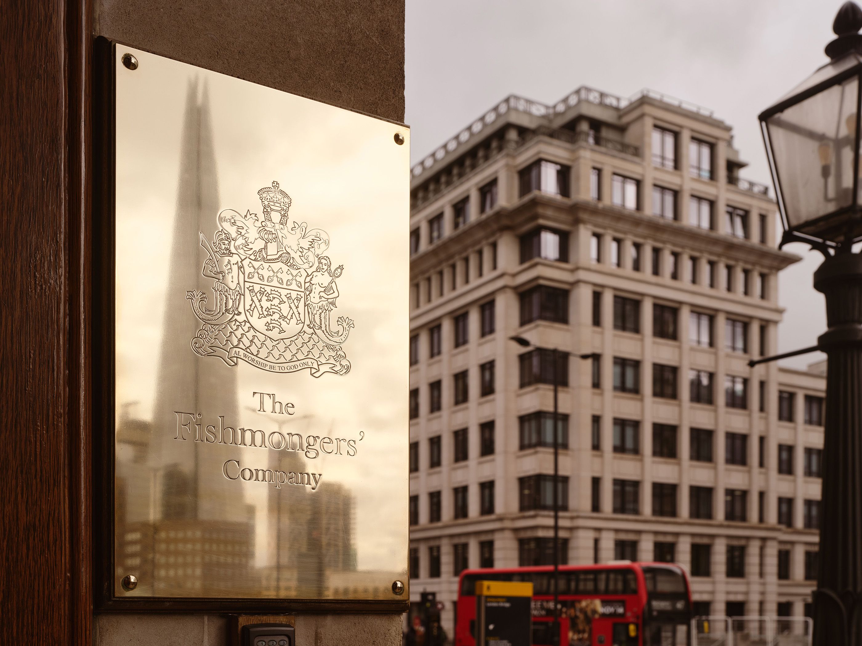 Fishmongers' Hall brass name plaque with it's livery company crest 
