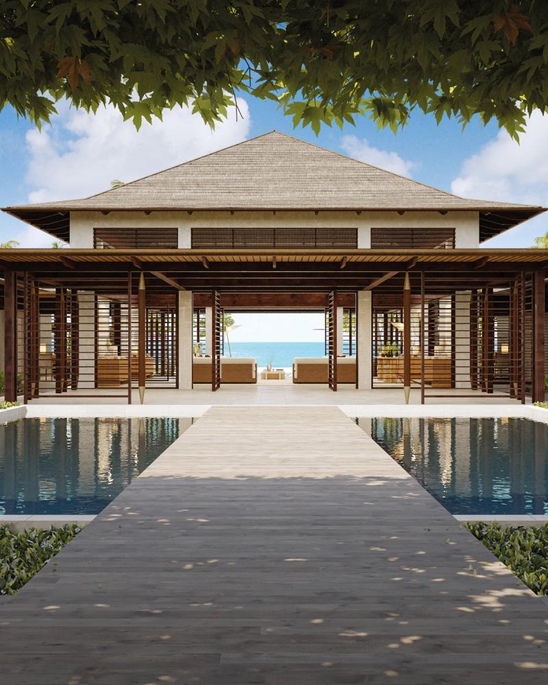 View through villa to beach