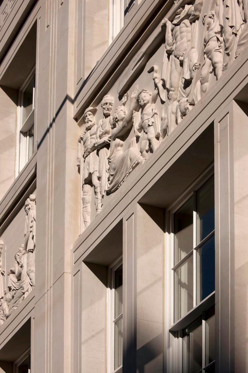 Front exterior with narrative frieze detail  