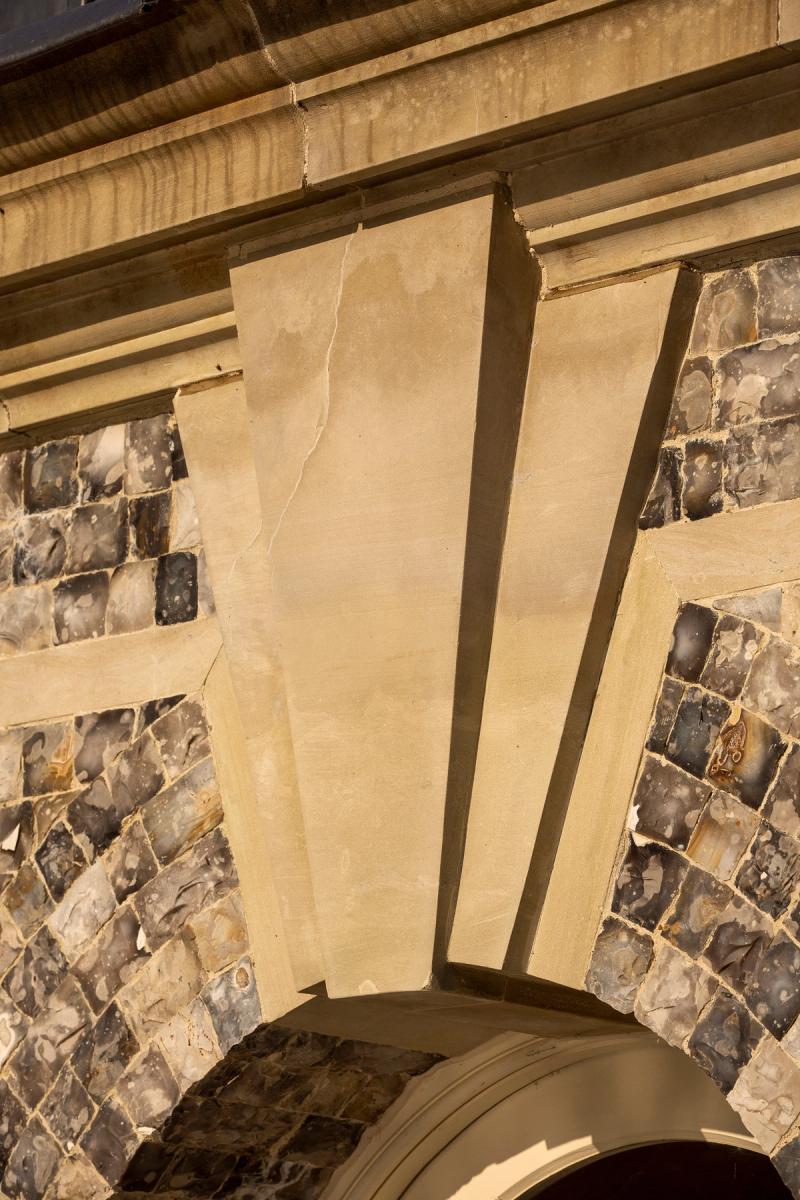 Stone dressing above arch 