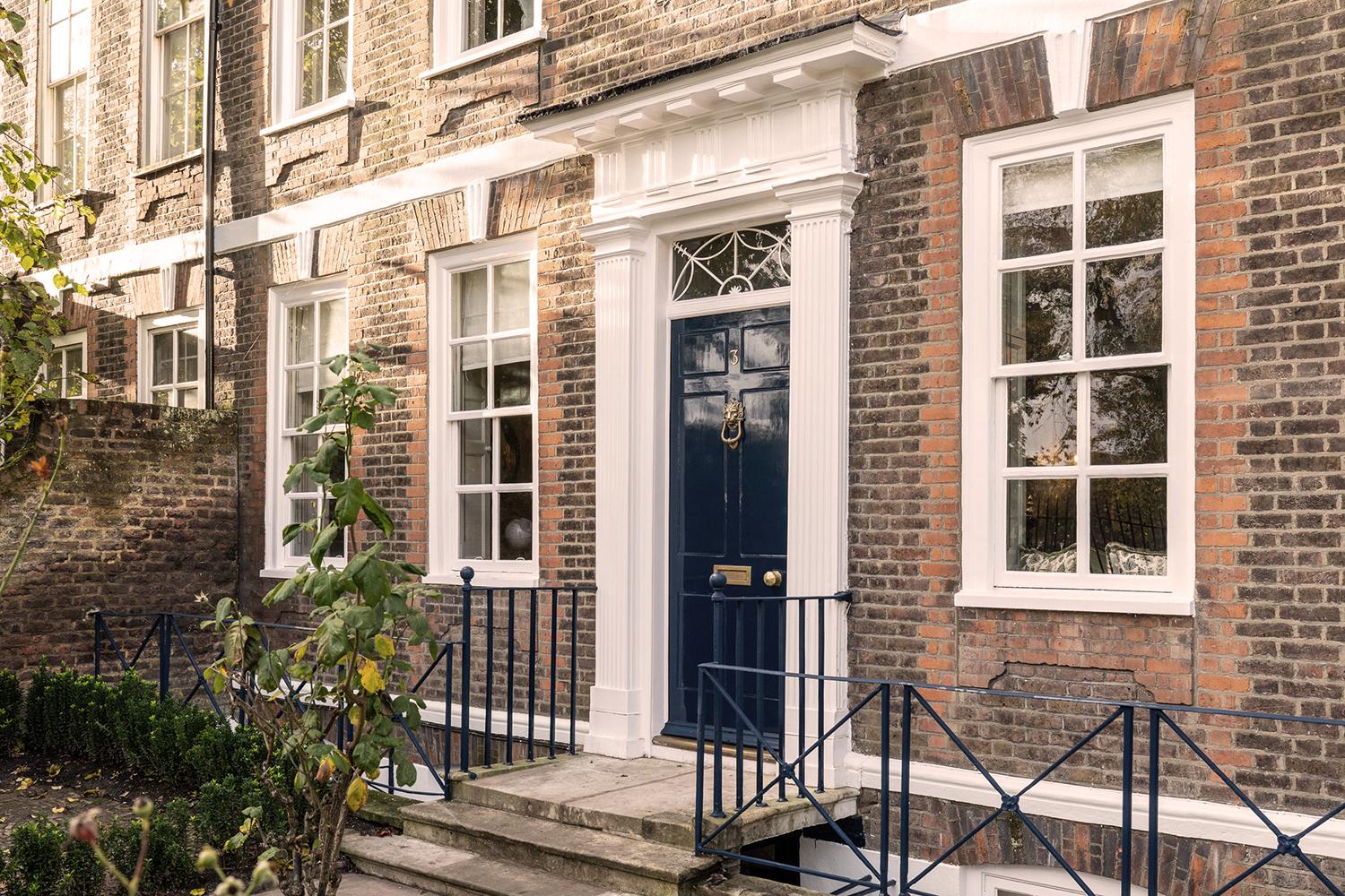 Georgian brick façade of London townhouse