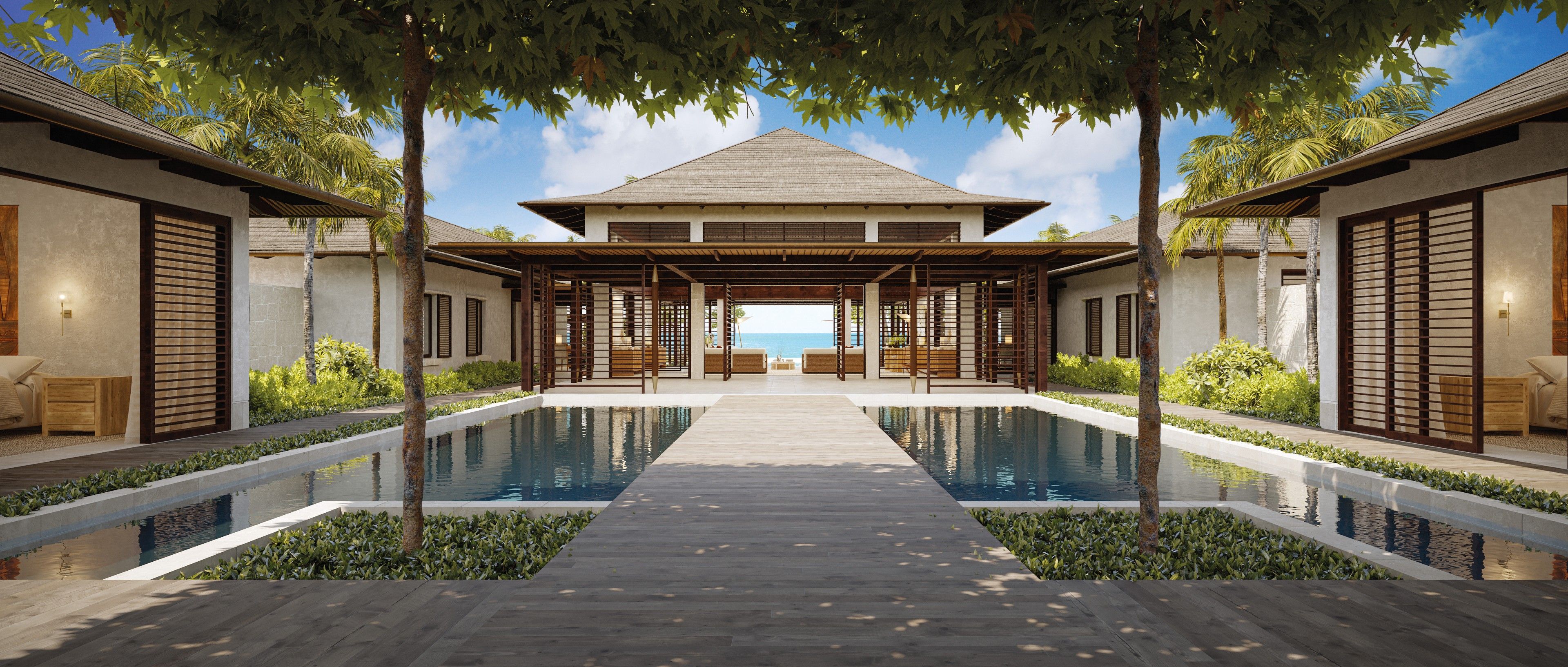 View through villa to beach
