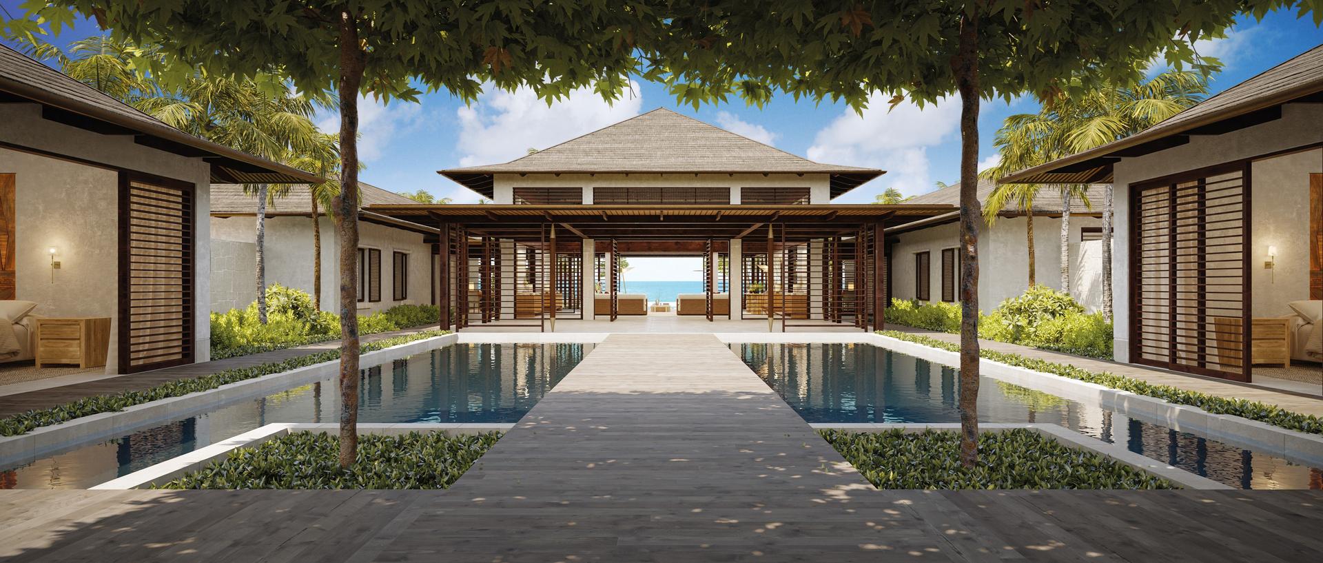 View through villa to beach