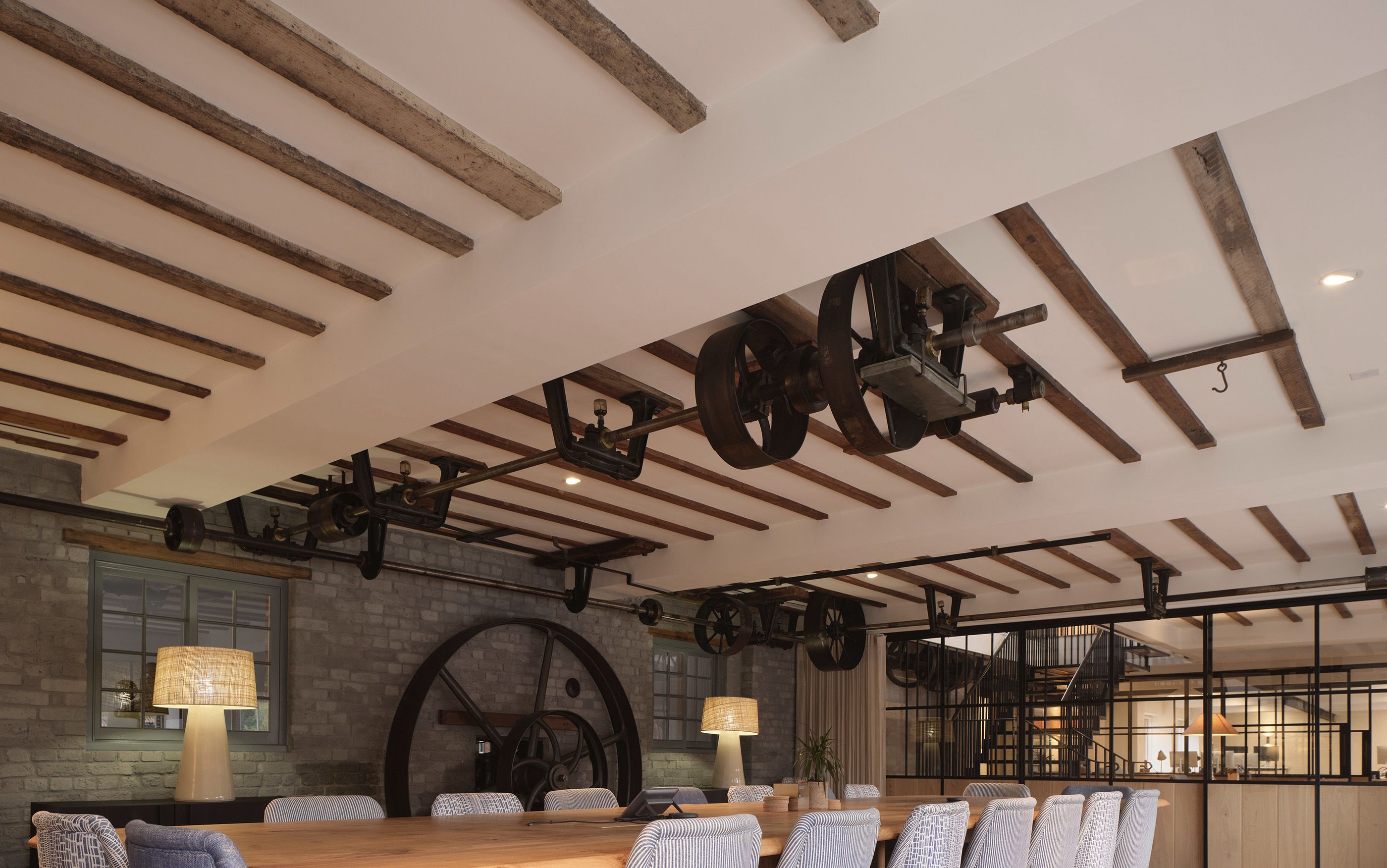 The boardroom with retained flywheel, gantry and pulley system