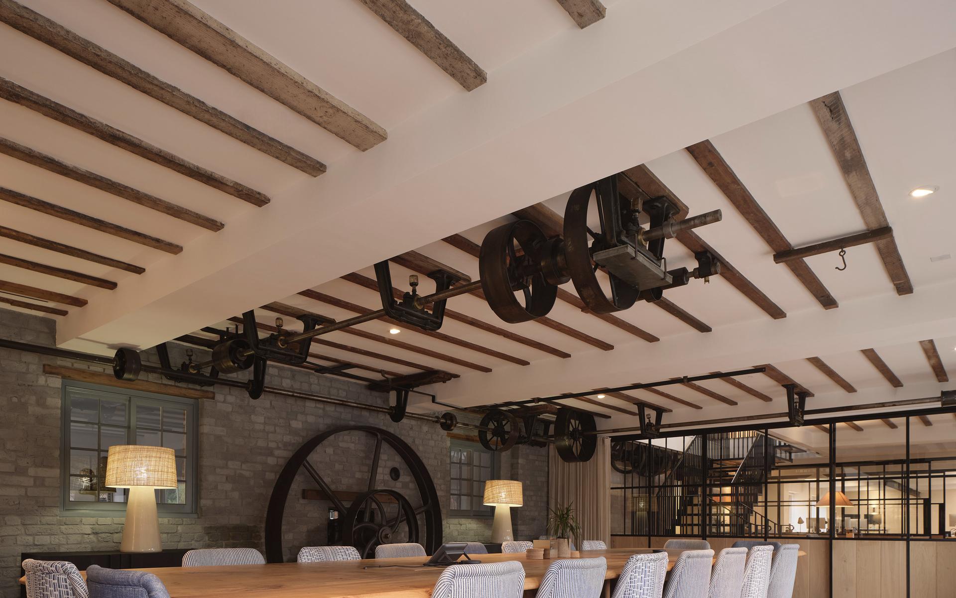 The boardroom with retained flywheel, gantry and pulley system