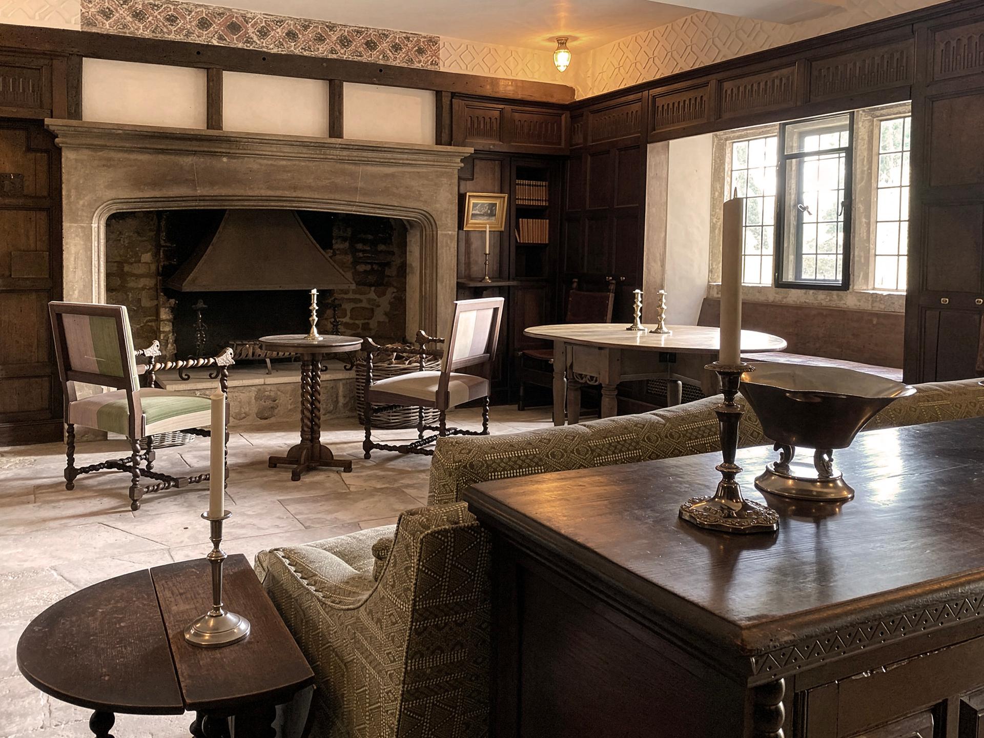 Restored interior with feature open fireplace