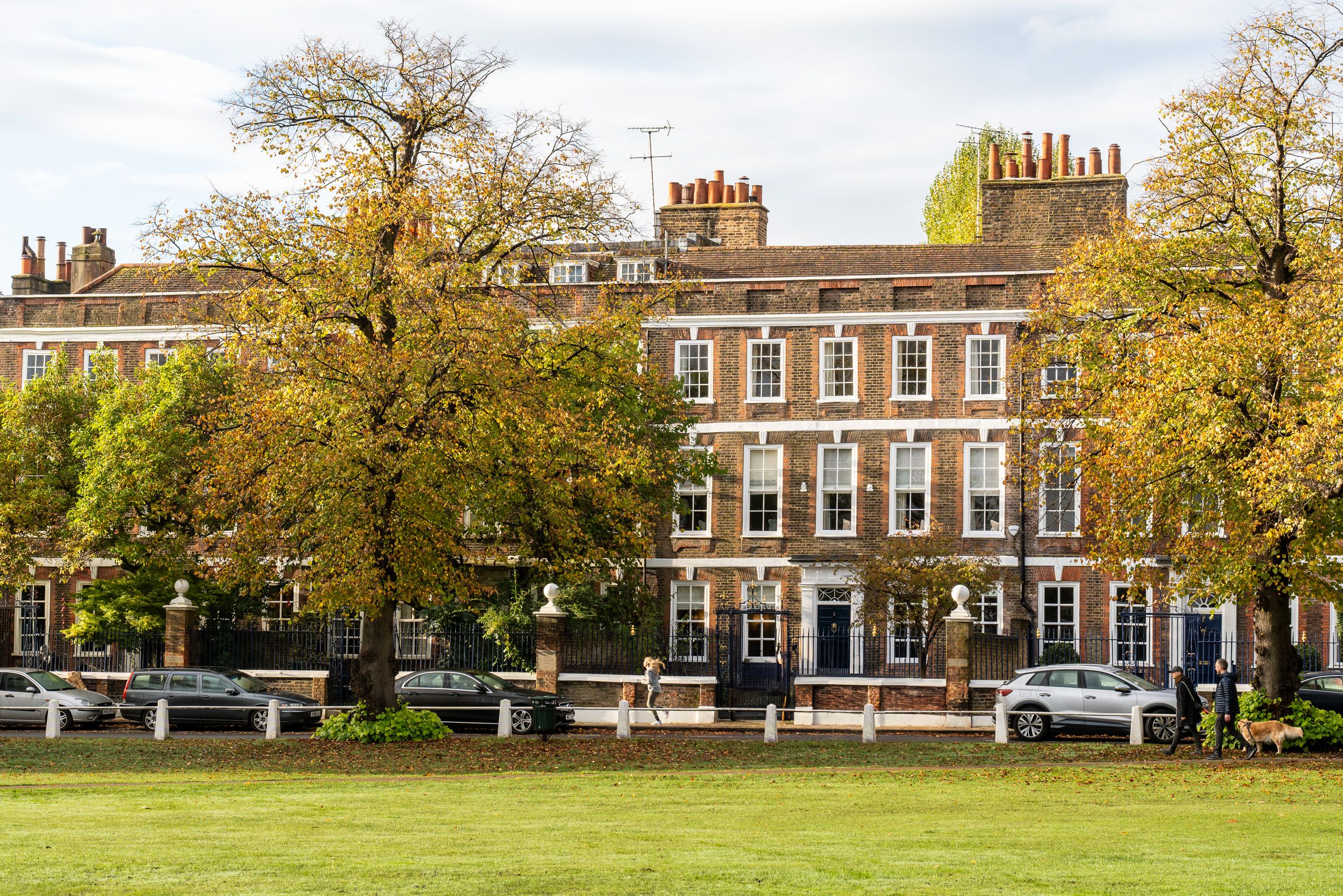 View across green to the row of Grade I listed Georgian townhouses