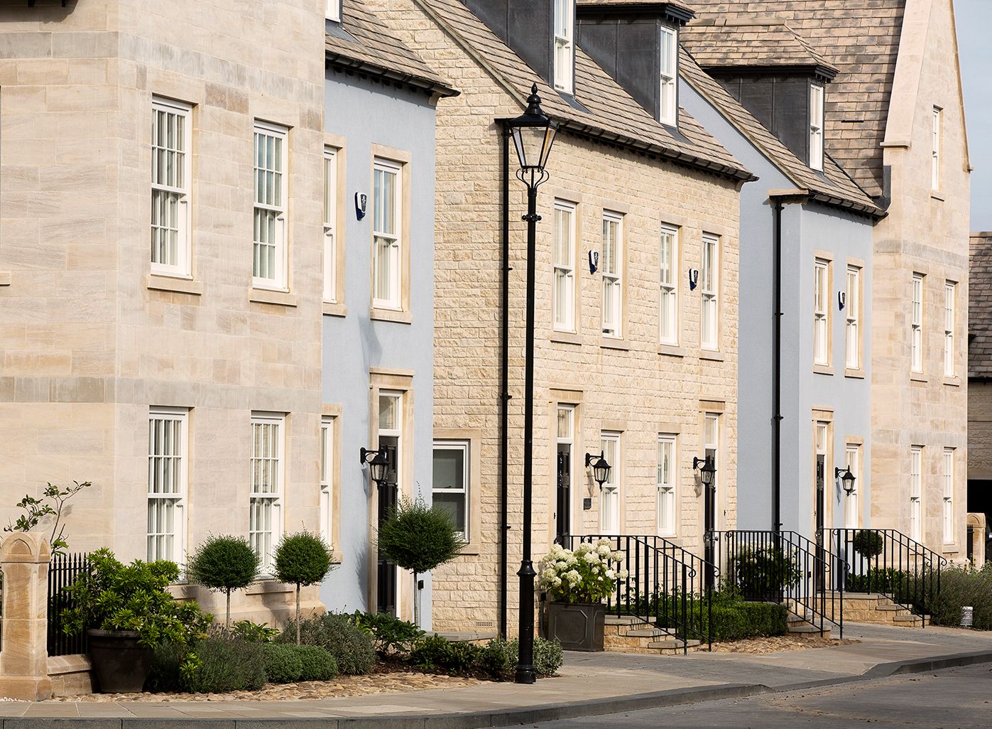 Row of new homes designed in a classical British style