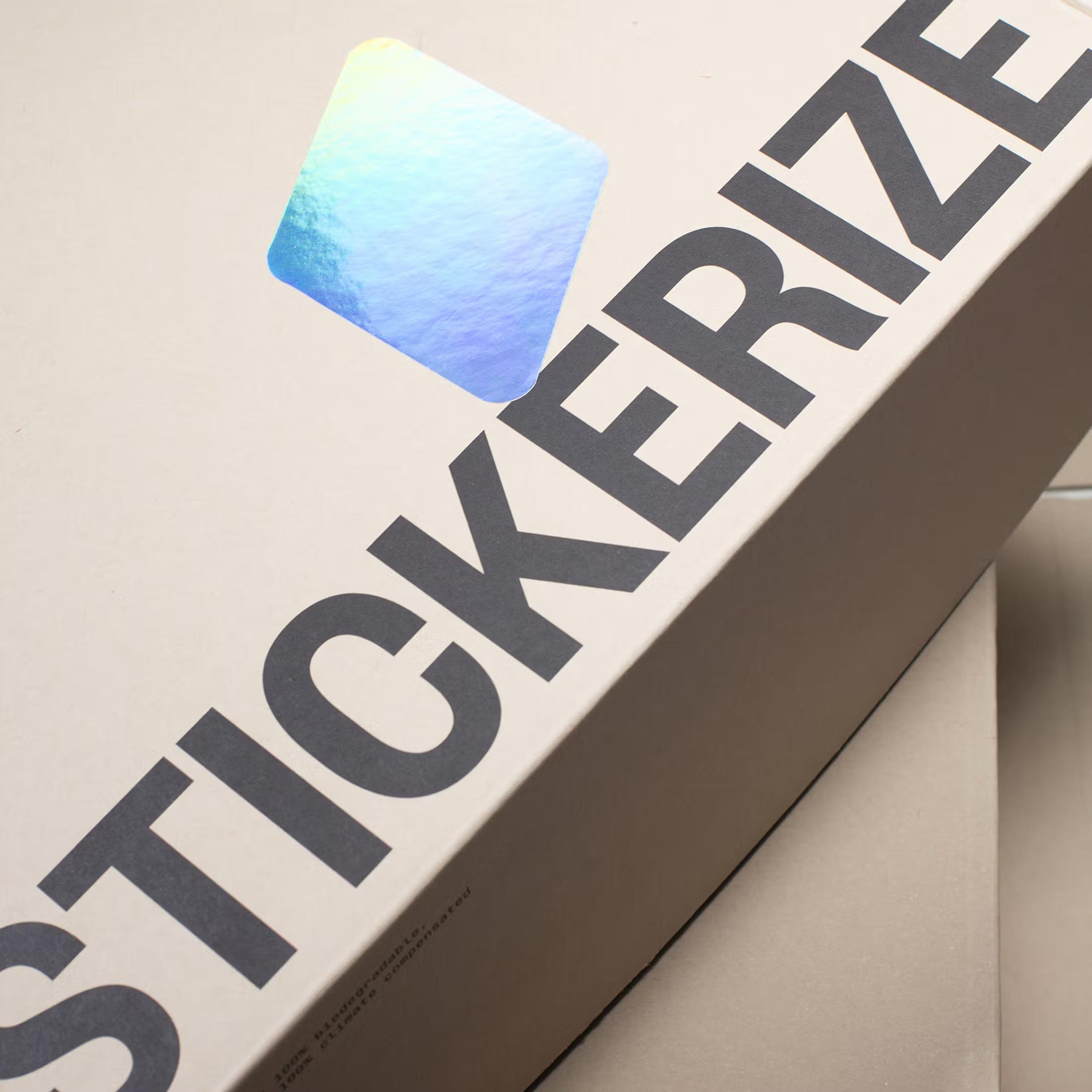 Box with stickerize logo on holo sticker on top