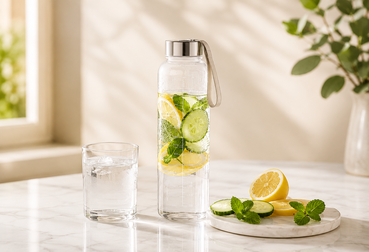 A clear glass of  drinking water on a surface