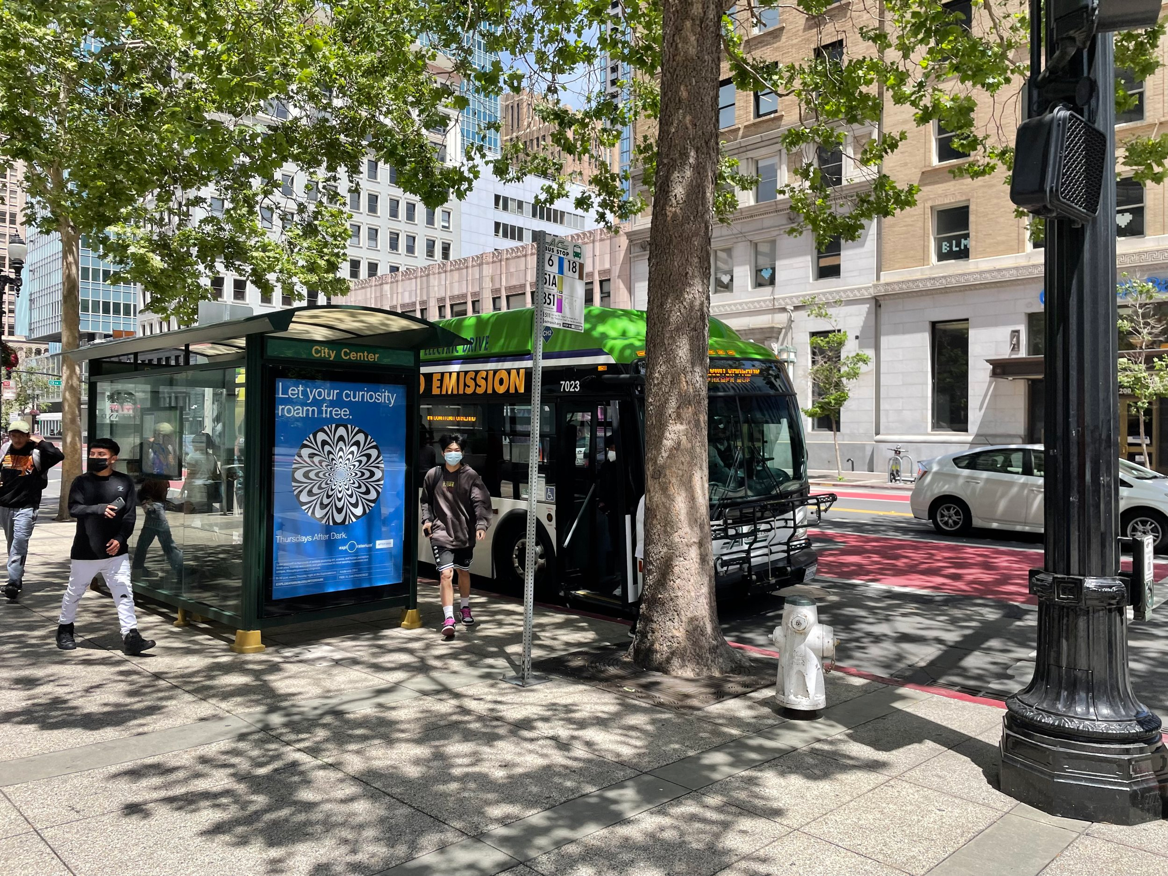 A bus lane in downtown Oakland.
