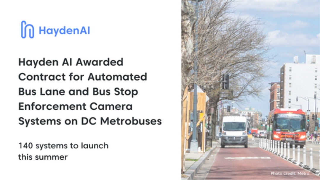 Social media graphic featuring the headline of the press release and a photo of a van parked in a bus only lane, blocking a bus.