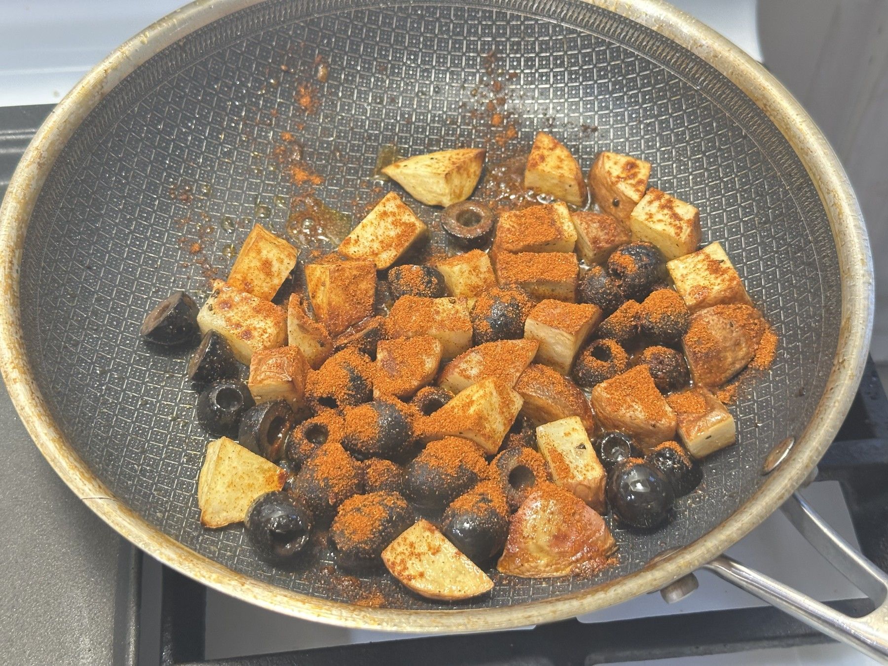 paprika powder added to the pan